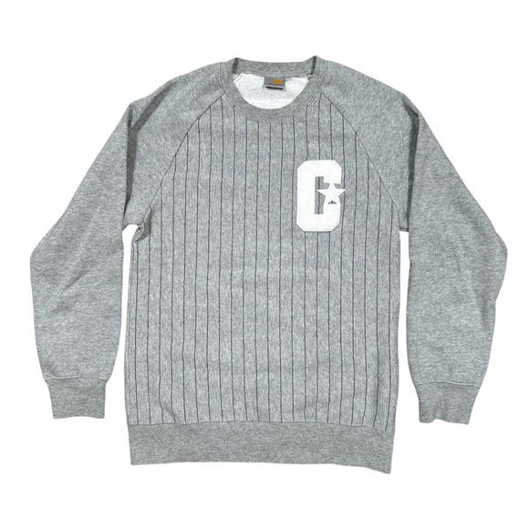 Carhartt WIP Major Baseball Raglan Fleece Sweatshirt Gray Striped Mens Small - Picture 1 of 7